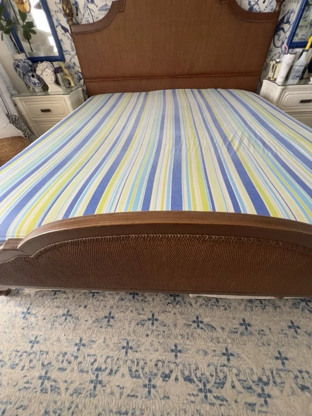 Retro King Size Sheet 3-pc Set Stripe Circle 1970s Cotton Poly Geometric Bedding